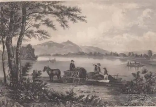 Insel Lobau. aus Meyers Universum, Stahlstich. Kunstgrafik, 1850, gebraucht, gut