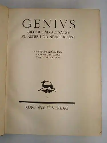 Genius. Bilder und Aufsätze zu Alter und neuer Kunst, Heise. 2 Bände, 1920