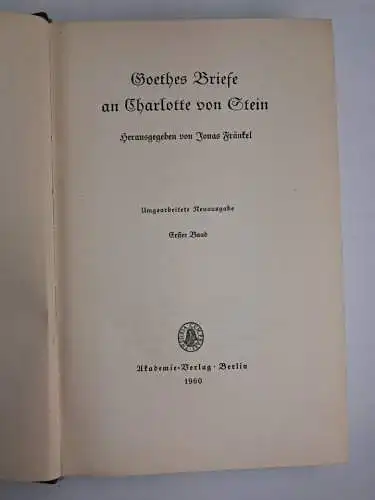 Buch: Goethes Briefe an Charlotte von Stein, Goethe. 3 Bände, 1960, Akademie