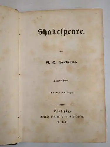 Buch: Shakespeare, Gervinus, G. G., 1850, Wilhelm Engelmann, noch guter Zustand