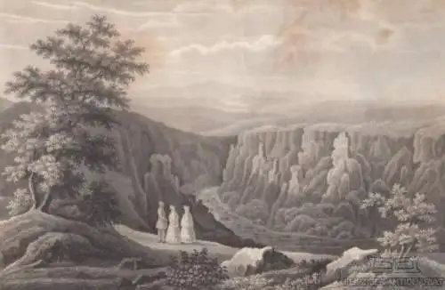 Die Rosstrappe im Harz. aus Meyers Universum, Stahlstich. Kunstgrafik, 1850