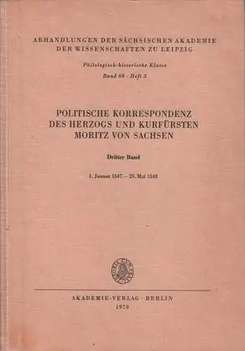 Buch: Politische Korrespondenz ...Moritz von Sachsen, 1978, Band 3