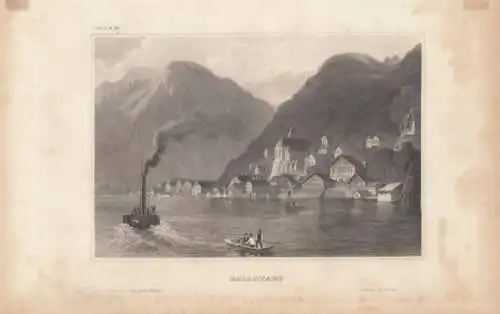 Hallstadt. aus Meyers Universum, Stahlstich. Kunstgrafik, 1850, gebraucht, gut