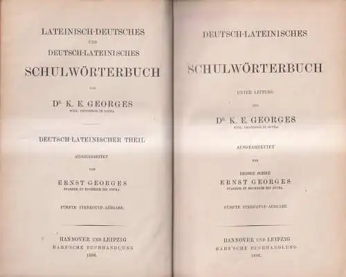 Buch: Deutsch-Lateinisches Schulwörterbuch, K.E. & Ernst Georges, 1896, Hahnsche