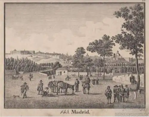 145. Madrid. Original-Lithographie. Grafik mit Passepartout, Hellfarth (Hrsg.)