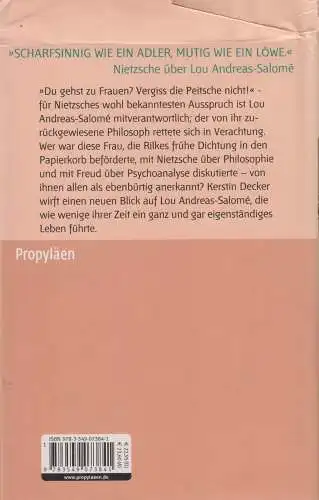 Buch: Lou Andreas-Salome, Der bittersüße Funke Ich. Kerstin Decker, Propyläen