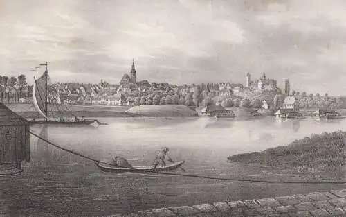 Lithografie: Strehla, Grafik, Ansicht, Eduard Pietzsch & Comp, um 1836, Saxonia