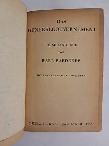 Buch: Das Generalgouvernement, Reisehandbuch, 1943, Karl Baedeker, gebraucht gut