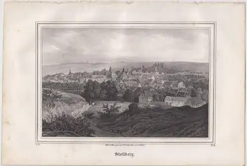 Lithografie: Stollberg, Grafik, Ansicht, Eduard Pietzsch, um 1836, Saxonia