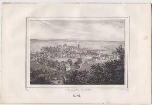 Lithografie: Adorf, Grafik, Ansicht, Eduard Pietzsch & Comp., um 1836, Saxonia