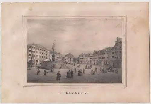 Lithografie: Der Marktplatz in Zittau, Ansicht, Eduard Pietzsch, 1836, Saxonia