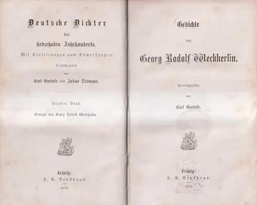Buch: Gedichte von Georg Rodolf Weckherlin, Karl Goedeke (Hg.), 1873, Brockhaus