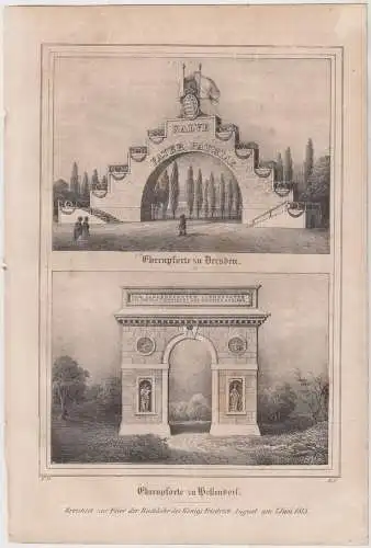 Ehrenpforte zu Dresden & Ehrenpforte zu Hellendorf, um 1840, Litho, Saxon 352707