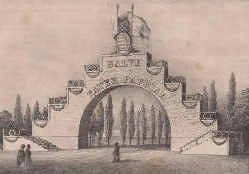 Ehrenpforte zu Dresden & Ehrenpforte zu Hellendorf, um 1840, Litho, Saxon 352707