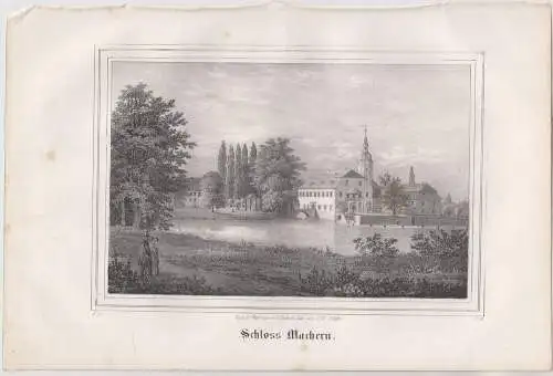 Lithografie: Schloss Machern, Grafik, Ansicht, Eduard Pietzsch, um 1836, Saxonia