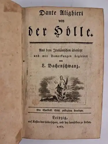Buch: Von der Hölle, Dante Alighieri, 1767, L. Bachenschwanz, gebraucht, gut