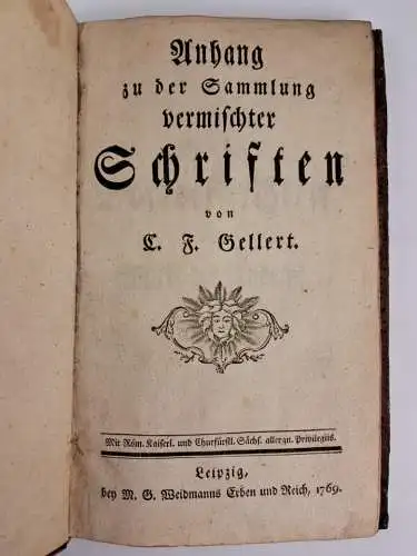 Buch: Anhang zu der Sammlung vermischter Schriften, C.F. Gellert, 1769, Weidmann