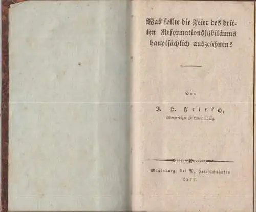 Buch: Was sollte die Feier des 3. Reformationsjubiläums ..., Fritsch, J. H., gut