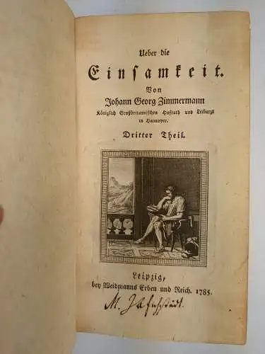 Buch: Ueber die Einsamkeit, Zimmermann, Johann Georg, 4 in 2 Bänden, 1784/85