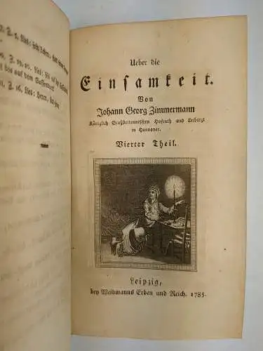 Buch: Ueber die Einsamkeit, Zimmermann, Johann Georg, 4 in 2 Bänden, 1784/85