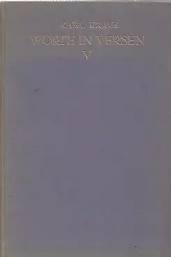 Buch: Worte in Versen V, Kraus, Karl. 1920, Verlag der Schriften von Karl Kraus