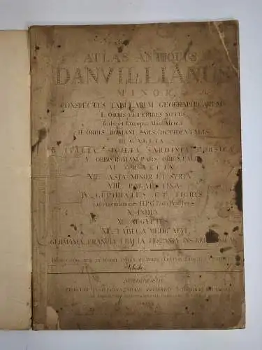 Atlas Antiquus Danvillianus Minor. Conspectus Tabularum Geographicarum, 1801