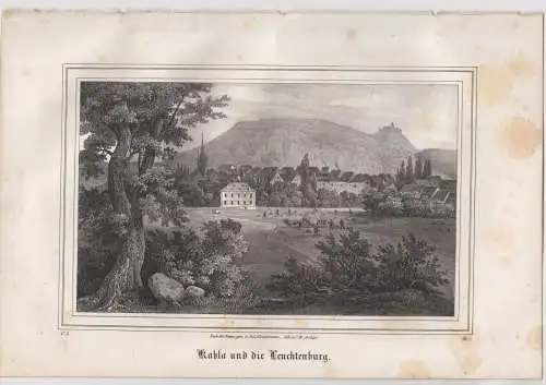 Lithografie: Kahla und die Leuchtenburg, Grafik, Ansicht, Pietzsch, um 1836