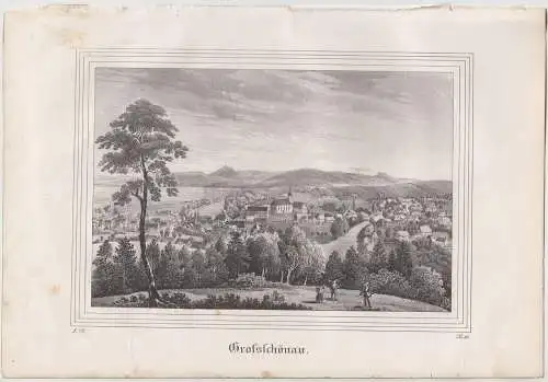 Lithografie: Grossschönau, Eduard Pietzsch, Grafik, um 1836, Ansicht, Saxonia