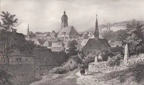 Lithografie: Loesnitz, Grafik, Ansicht, 1836, Eduard Pietzsch, Saxonia, Müller