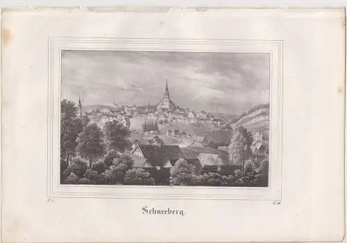 Lithografie: Schneeberg, um 1836, Eduard Pietzsch, Saxonia, Grafik, Ansicht