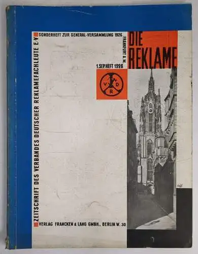 Die Reklame 1. Septemberheft 1926, Zeitschrift d. Verbandes dt. Reklamefachleute