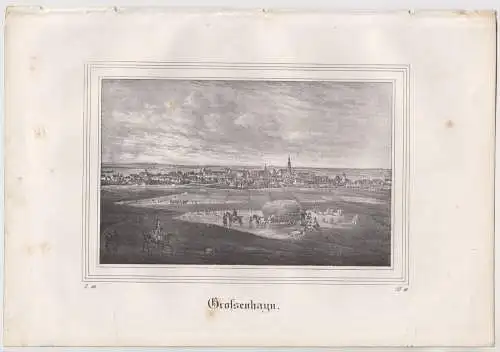 Lithografie: Grossenhayn, Eduard Pietzsch, Saxonia, Grafik, Ansicht, um 1836