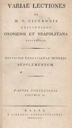 Buch: Variae Lectiones ex M. T. Ciceronis editionibus Oxoniensi et... Cicero