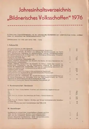 Jahresinhaltsverzeichnis Bildnerisches Volksschaffen 1976, Zentralhaus DDR