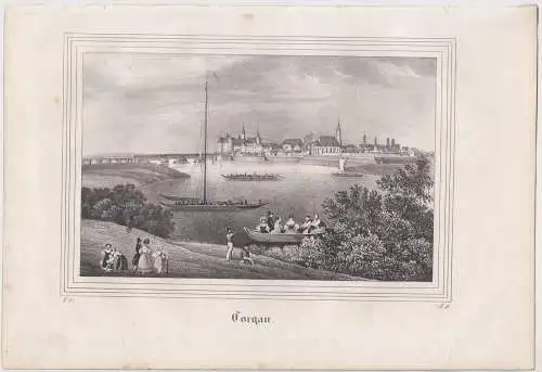 Lithografie: Torgau, Eduard Pietzsch, Grafik, um 1836, Ansicht, Saxonia