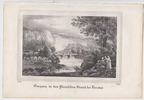 Lithografie: Eingang in den Plauischen Grund bei Dresden, Pietzsch, Grafik, 1836