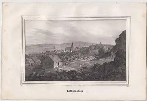 Lithografie: Falkenstein, Grafik, Ansicht, 1836, Eduard Pietzsch, Saxonia