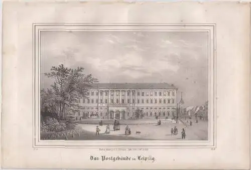Lithografie: Das Postgebäude in Leipzig, Grafik, Ansicht, Pietzsch, Saxonia