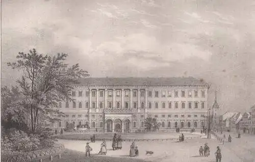 Lithografie: Das Postgebäude in Leipzig, Grafik, Ansicht, Pietzsch, Saxonia