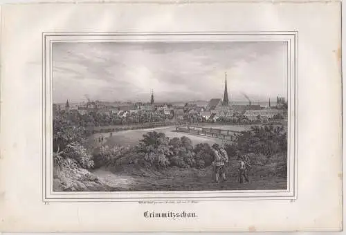 Lithografie: Crimmitzschau, Grafik, Ansicht, um 1836, Eduard Pietzsch, Saxonia