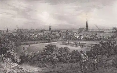 Lithografie: Crimmitzschau, Grafik, Ansicht, um 1836, Eduard Pietzsch, Saxonia