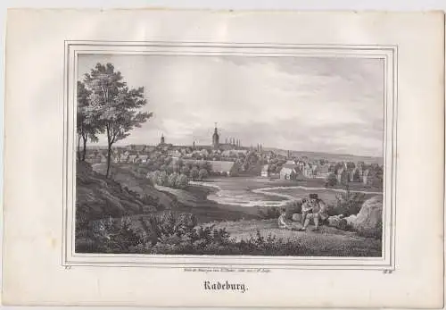 Lithografie: Radeburg, Grafik, Ansicht, um 1836, Eduard Pietzsch, Saxonia