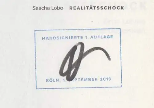 Buch: Realitätsschock, Lobo, Sascha, 2019, Kiepenheuer & Witsch, signiert