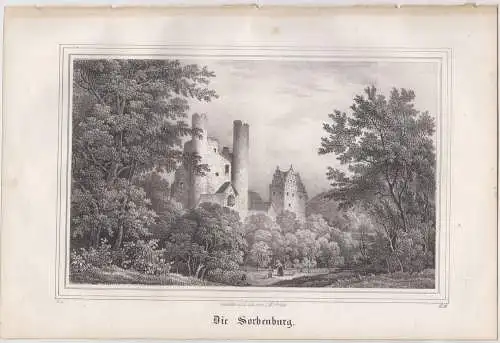 Lithografie: Die Sorbenburg, Grafik, Ansicht, um 1836, Saxonia, Eduard Pietzsch