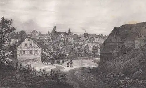 Lithografie: Eibenstock, Grafik, Ansicht, um 1836, Eduard Pietzsch, Saxonia