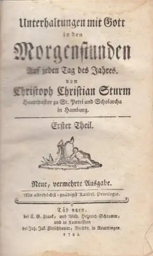 Buch: Unterhaltungen mit Gott in den Morgenstunden, Sturm, Christoph Christian