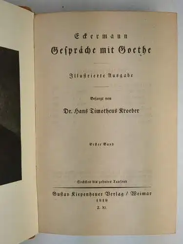 Buch: Gespräche mit Goethe. Johann Peter Eckermann, 1918, G. Kiepenheuer Verlag