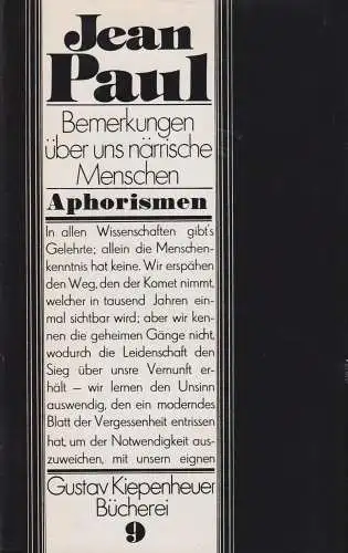 Buch: Bemerkungen über uns närrische Menschen, Jean Paul. 1984, G. Kiepenheuer