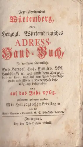 Buch: Jetzt florirendes Würtemberg, Bürcken, Conrad Friderich. 1763