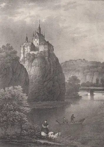 Lithografie: Schloss Kriebstein, Ansicht, Grafik, Eduard Pietzsch & Comp, 1832